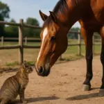 Gatto e cavallo in paddock insieme: il passaggio che molti saltano