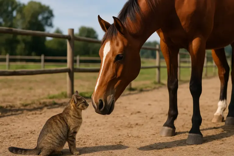 Gatto e cavallo in paddock insieme: il passaggio che molti saltano