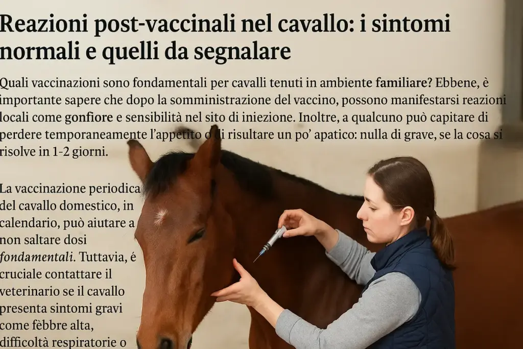 Reazioni post-vaccinali nel cavallo: i sintomi normali e quelli da segnalare